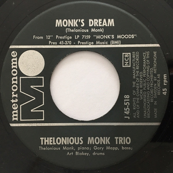 Thelonious Monk Trio : Monk's Dream / Trinkle Tinkle (7")