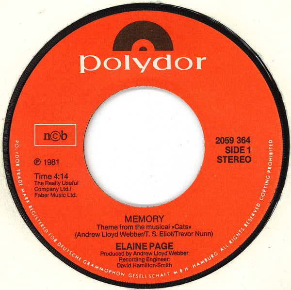 Elaine Paige : Memory (7", Single)