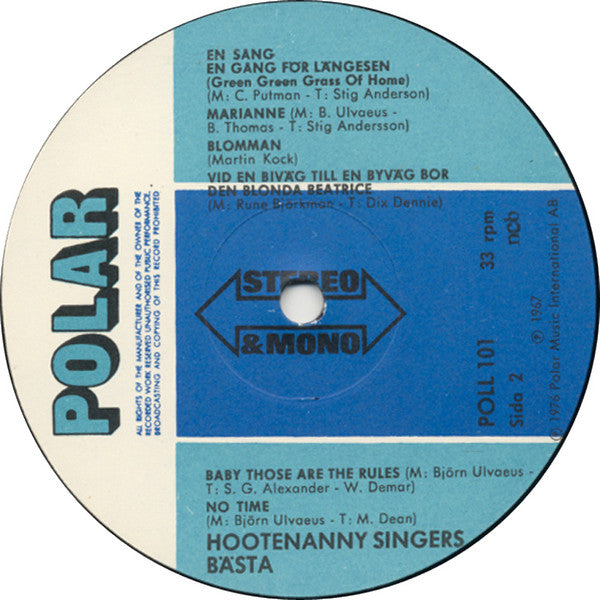Hootenanny Singers : Hootenanny Singers Bästa (LP, Comp, RE)