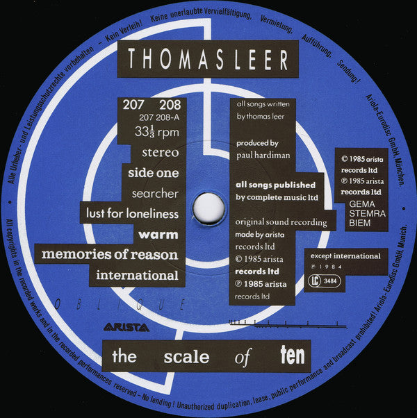 Thomas Leer : The Scale Of Ten (LP, Album)