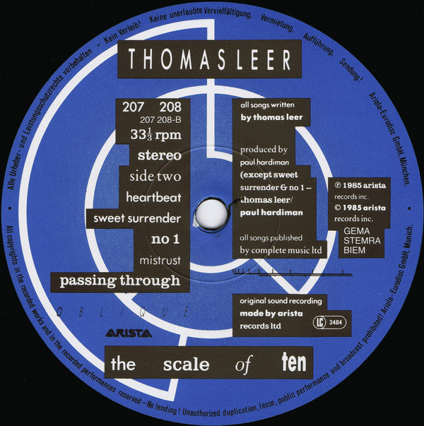 Thomas Leer : The Scale Of Ten (LP, Album)