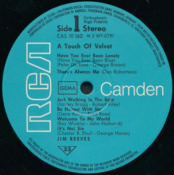 Jim Reeves : A Touch Of Velvet (LP, Album, RP)