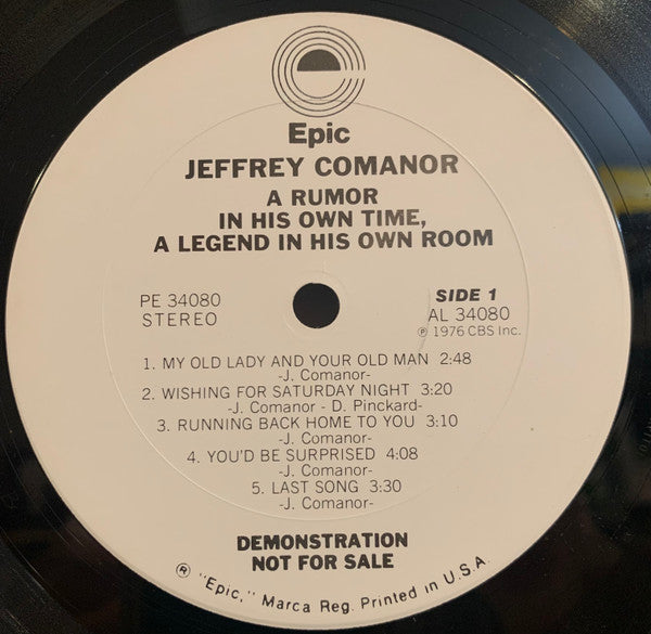 Jeffrey Comanor : A Rumor In His Own Time (LP, Promo)