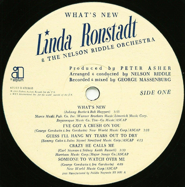 Linda Ronstadt & Nelson Riddle And His Orchestra : What's New (LP, Album)