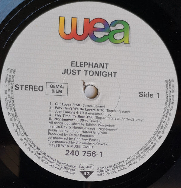 Elephant (3) : Just Tonight (LP, Album)