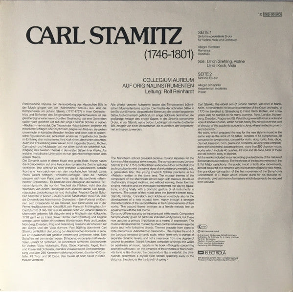 Carl Stamitz - Collegium Aureum / Rolf Reinhardt : Sinfonia Concertante D-dur / Sinfonie Es-dur (LP)