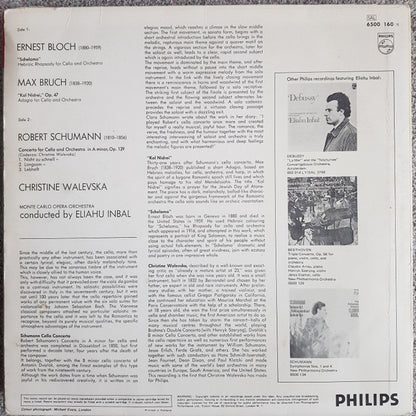 Robert Schumann / Ernest Bloch / Max Bruch / Christine Walevska, Eliahu Inbal : Cello Concerto / Schelomo / Kol Nidrei (LP)