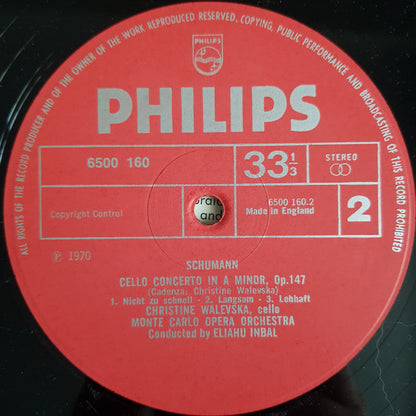 Robert Schumann / Ernest Bloch / Max Bruch / Christine Walevska, Eliahu Inbal : Cello Concerto / Schelomo / Kol Nidrei (LP)
