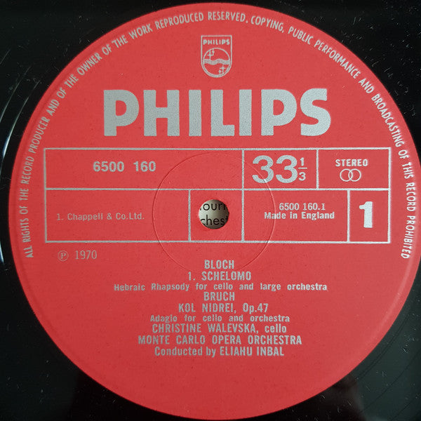 Robert Schumann / Ernest Bloch / Max Bruch / Christine Walevska, Eliahu Inbal : Cello Concerto / Schelomo / Kol Nidrei (LP)