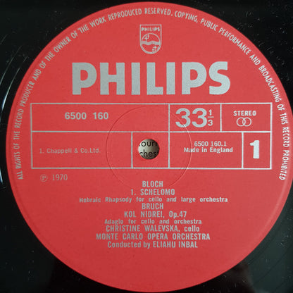 Robert Schumann / Ernest Bloch / Max Bruch / Christine Walevska, Eliahu Inbal : Cello Concerto / Schelomo / Kol Nidrei (LP)