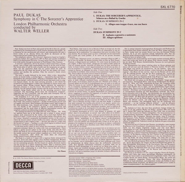 Paul Dukas, London Philharmonic Orchestra, Walter Weller : Symphony In  C / The Sorcerer's Apprentice (LP, Album)