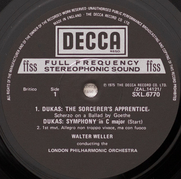 Paul Dukas, London Philharmonic Orchestra, Walter Weller : Symphony In  C / The Sorcerer's Apprentice (LP, Album)