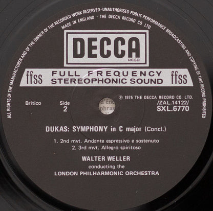 Paul Dukas, London Philharmonic Orchestra, Walter Weller : Symphony In  C / The Sorcerer's Apprentice (LP, Album)