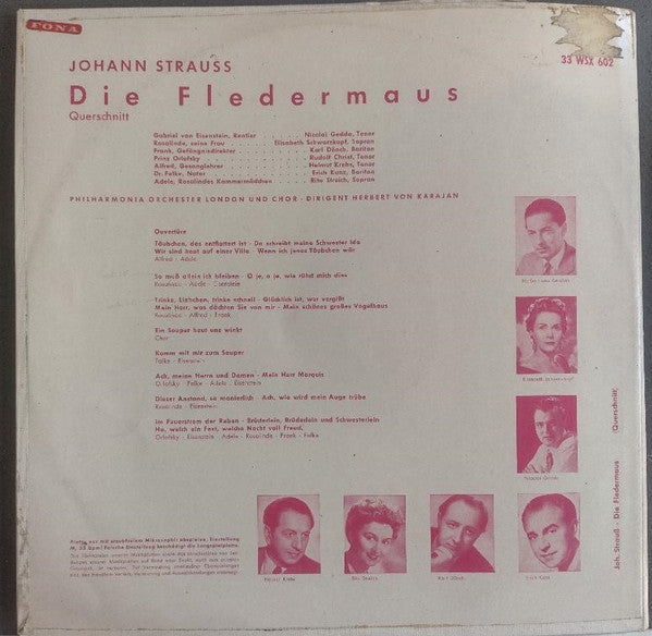 Johann Strauss Jr. - Philharmonia Orchestra Und Philharmonia Chorus Dirigent Herbert von Karajan : Die Fledermaus (Querschnitt) (LP, Mono)