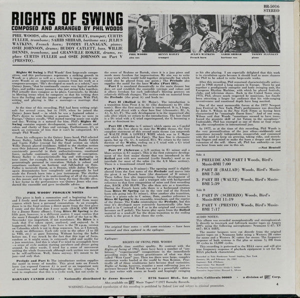 Phil Woods : Rights Of Swing (LP, Album, RE, Ter)