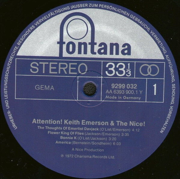 Keith Emerson & The Nice : Attention! Keith Emerson & The Nice (LP, Comp, RE)