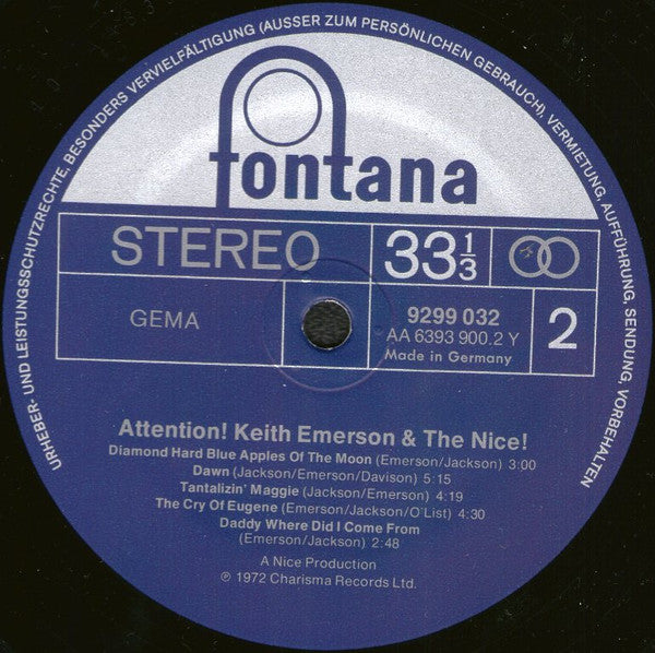 Keith Emerson & The Nice : Attention! Keith Emerson & The Nice (LP, Comp, RE)