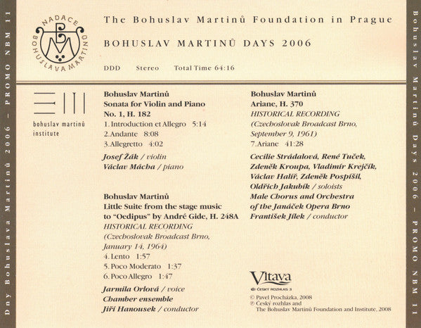 Bohuslav Martinů : Bohuslav Martinů Days 2006 (CD, Album, Promo)