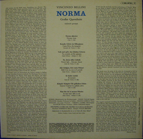 Vincenzo Bellini - Maria Callas, Franco Corelli, Christa Ludwig, Edda Vincenzi, Orchestra Del Teatro Alla Scala, Coro Del Teatro Alla Scala, Tullio Serafin : Norma (Grosser Querschnitt In Italienischer Sprache) (LP)