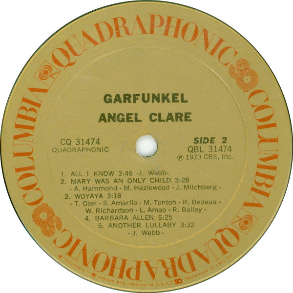 Art Garfunkel : Angel Clare (LP, Album, Quad, San)