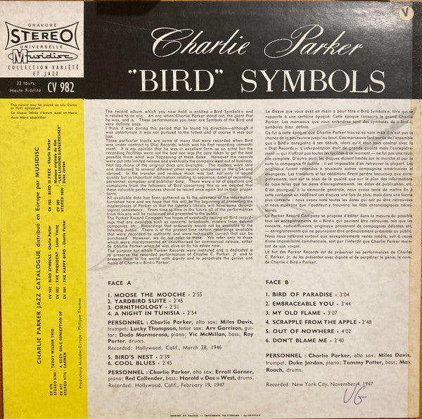 Charlie Parker : "Bird" Symbols (LP, RE)