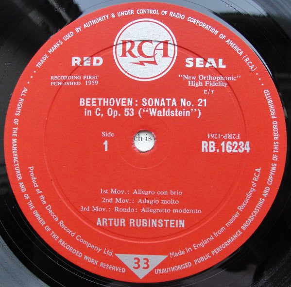 Ludwig van Beethoven - Arthur Rubinstein : Sonatas (LP, Mono)