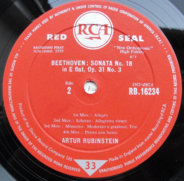 Ludwig van Beethoven - Arthur Rubinstein : Sonatas (LP, Mono)