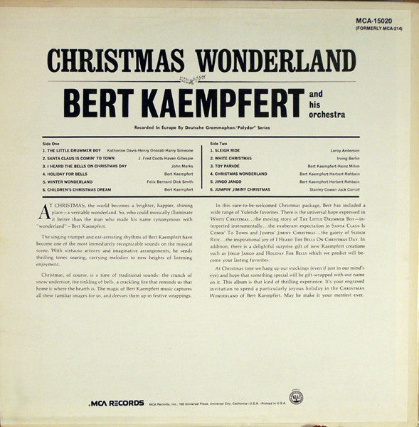 Bert Kaempfert & His Orchestra : Christmas Wonderland (LP, Album, Mono)