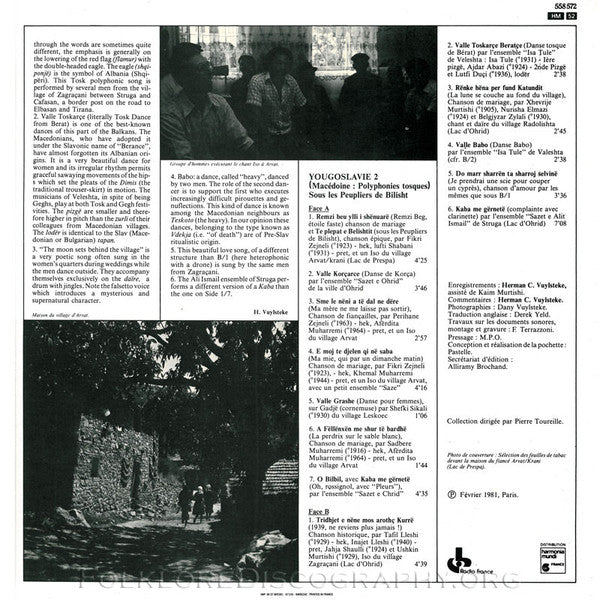 Various : Yougoslavie 2 - Macédoine: Polyphonies Tosques - Sous Les Peupliers De Bilisht (LP, RP)
