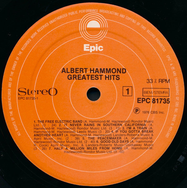 Albert Hammond : Greatest Hits (LP, Comp)