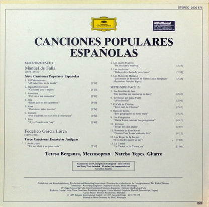 Manuel De Falla · Federico García Lorca - Teresa Berganza · Narciso Yepes : Canciones Populares Españolas (LP, Album)