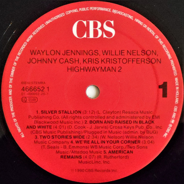 Waylon Jennings, Willie Nelson, Kris Kristofferson, Johnny Cash : Highwayman  2 (LP, Album)