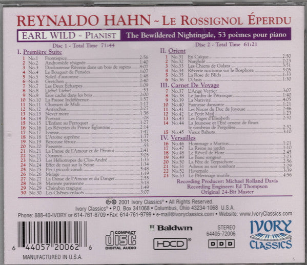Earl Wild, Reynaldo Hahn : Le Rossignol Eperdu (Poèmes pour piano) (2xCD)