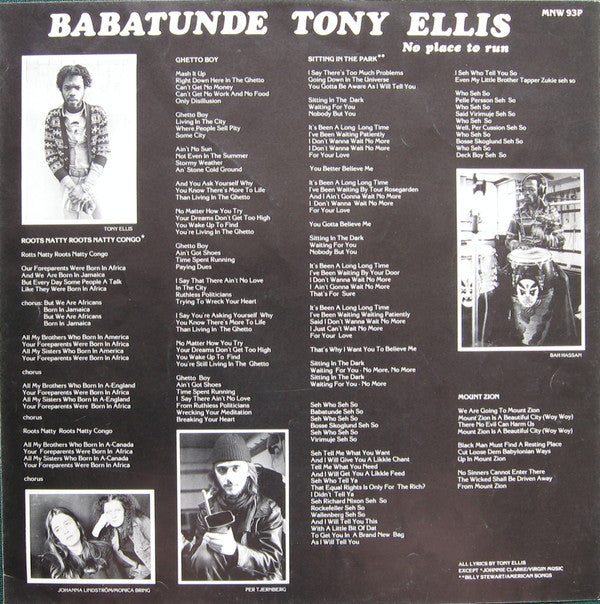 Tony Ellis : No Place To Run (LP)