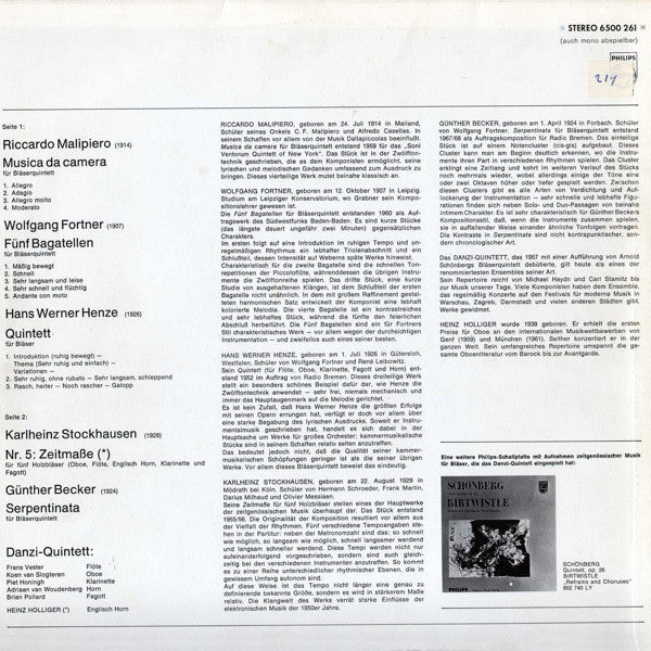 Riccardo Malipiero / Wolfgang Fortner / Hans Werner Henze / Karlheinz Stockhausen / Günther Becker - Danzi Kwintet / Heinz Holliger : Zeitgenössische Musik Für Bläser (LP, Album)