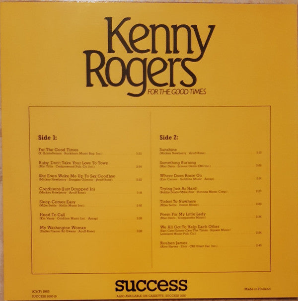 Kenny Rogers : For The Good Times - Greatest Hits (LP, Comp)