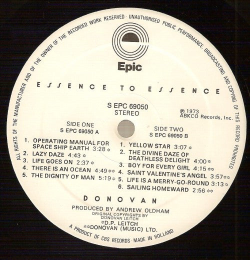 Donovan : Essence To Essence (LP, Album, Gat)