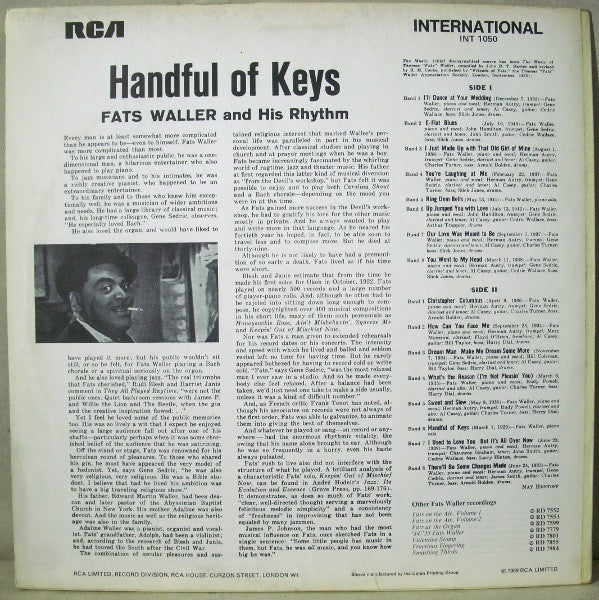 Fats Waller & His Rhythm : Handful Of Keys (LP, Comp, Mono)