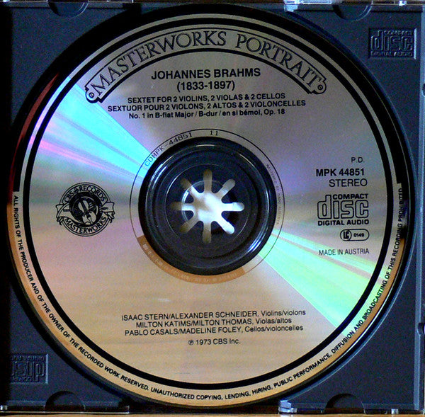 Pablo Casals, Isaac Stern, Alexander Schneider, Milton Katims, Milton Thomas, Madeline Foley, Johannes Brahms : Sextet No. 1 = Sextuor No. 1 (CD, Mono, RE)