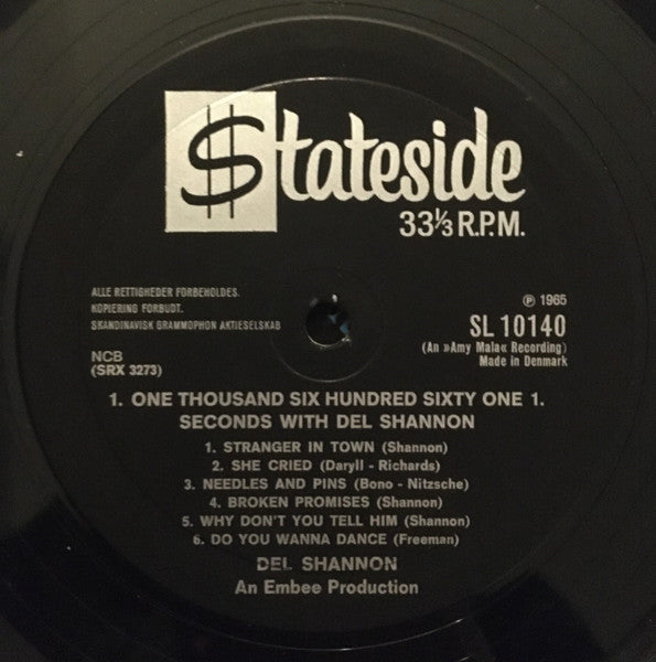 Del Shannon : One Thousand Six Hundred Sixty One Seconds With Del Shannon (LP, Album, Mono)