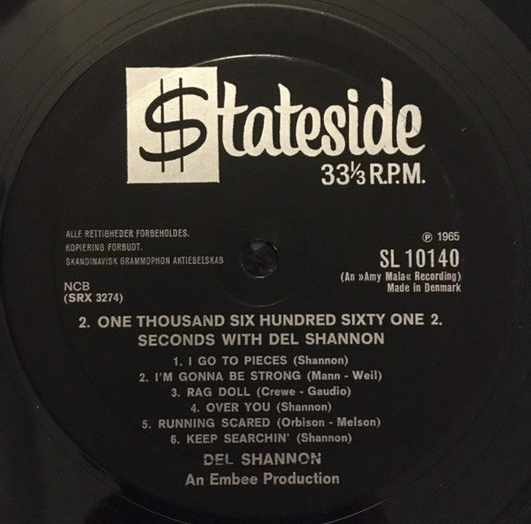 Del Shannon : One Thousand Six Hundred Sixty One Seconds With Del Shannon (LP, Album, Mono)