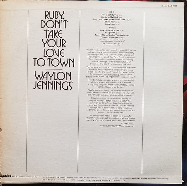 Waylon Jennings : Ruby, Don't Take Your Love To Town (LP, Album, Comp, Tur)