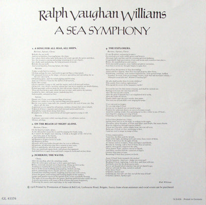 Ralph Vaughan Williams, André Previn, London Symphony Orchestra And London Symphony Chorus : A Sea Symphony (LP, RE)