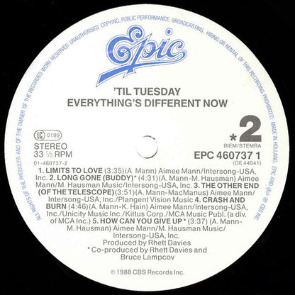 'Til Tuesday : Everything's Different Now (LP, Album)