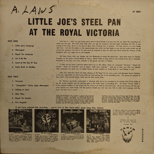 Little Joe's Steel Pan Band : Little Joe's Steel Pan At The Royal Victoria (LP, Album, Mono)