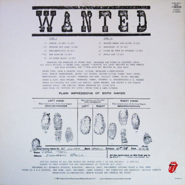 Peter Tosh : Wanted Dread & Alive (LP, Album)