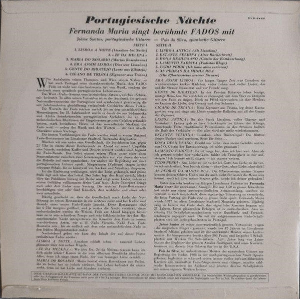 Fernanda Maria : Portugiesische Nächte (Fados Gesungen Von Fernanda Maria) (LP)