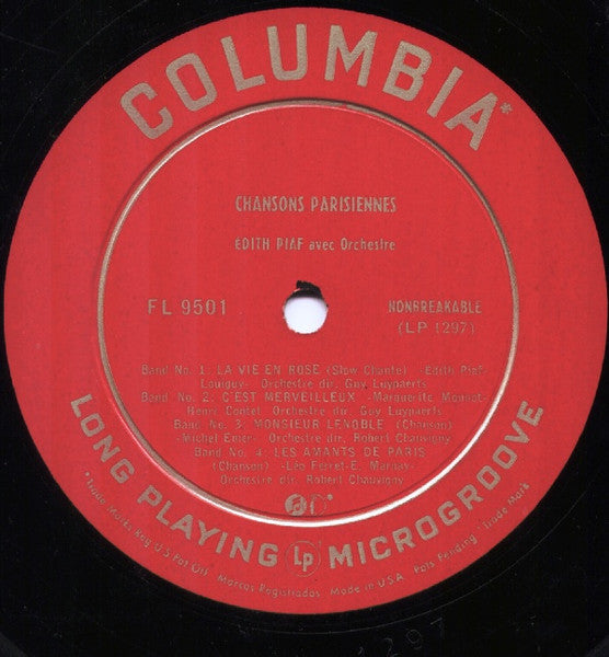Edith Piaf : Chansons Parisiennes (10", Album, Mono)