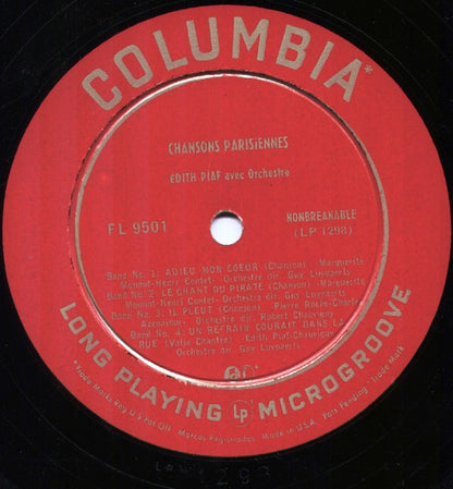Edith Piaf : Chansons Parisiennes (10", Album, Mono)