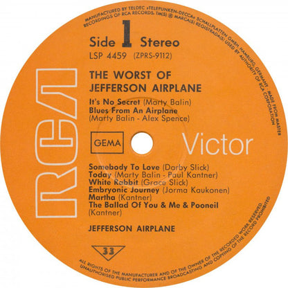 Jefferson Airplane : The Worst Of Jefferson Airplane (LP, Comp)
